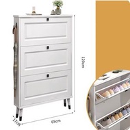 ONE - 簡約門口超薄翻鬥鞋櫃儲物收納置物櫃【實木櫃腳 長65*寬17*高120cm】白色