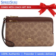 Coach Wristlet In Gift Box Large Wristlet Double Zip Wallet In Signature Canvas Tan Brown # CX161