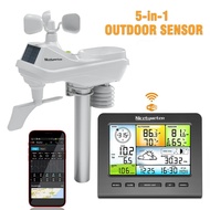 5-in-1 Indoor Outdoor Wireless Weather Station LED Color Console Forecast Temperature Humidity Wind Speed Rain Gauge Alarm Clock