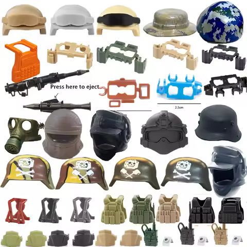 MOC Military Building Blocks Figures Accessories Equipment Protection Back Helmet Belt Goggles Gifts