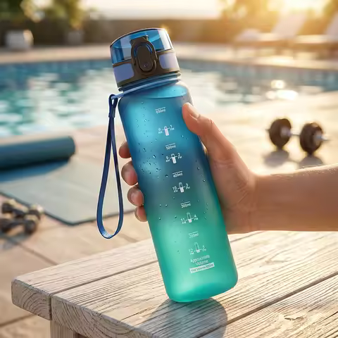 650ML Gradient Sports Water Bottle with Time Marker Large Capacity Leakproof Drinking Cup Summer Out