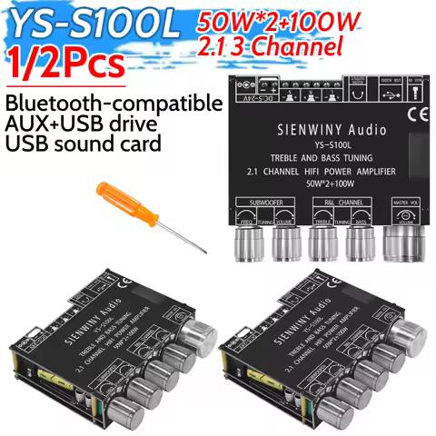 YS-S100L 2.1 3Channel Power Bass Amplifier Board 50WX2 100W Bluetooth 5.1 CS8673E AUX Input DIY Audi