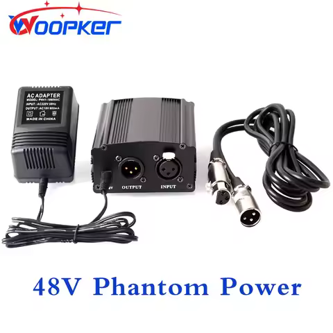 Woopker 48V Phantom Power Supply with XLR Cable for Condenser Microphone BM 800 858 Audio Recording 