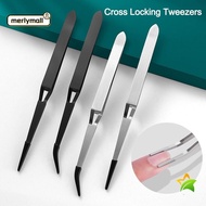 MERLYMALL Craft Tweezers, Stainless Steel Silicone Cross Locking Tweezers, Accessories Universal Tools Reverse Tweezers