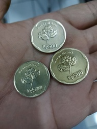 uang logam kuningan koin coin 500 rupiah melati besar tahun 1991 91