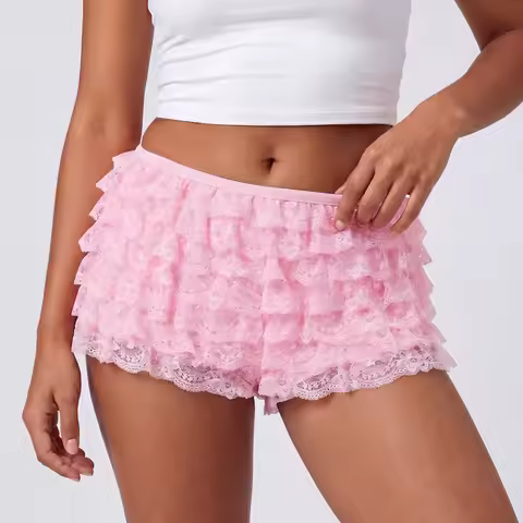 Women Lace Ruffle Mini Bloomers Shorts Y2K Coquette Fairy Pettipants Lolita Shorts 2000s Vintage Out