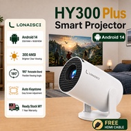 LONAISCI HY300 Plus Mini Projector with Android 14 Auto Keystone 4K 180° Rotatable 2GB+16GB