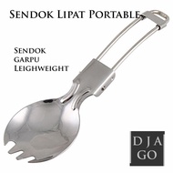 Toko Djago Sendok Garpu Lipat Portable Spoon Fork Spork Stainles Camping Hiking Travelling Mendaki G