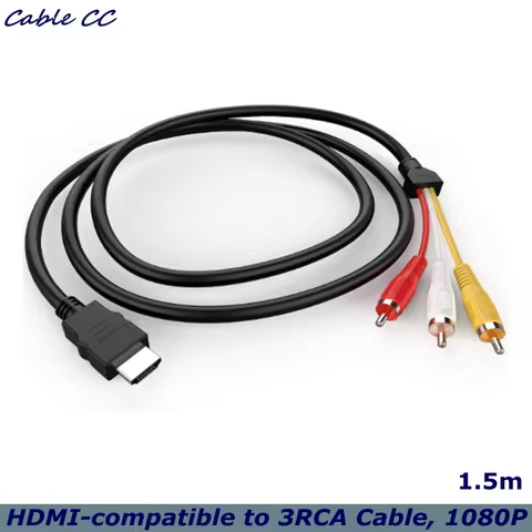 HDMI-compatible to RCA Cable, 1080P HDMI Male to 3-RCA Audio Video Cable Transmitter for TV, Hdmi to