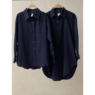 KATUN KEMEJA Cotton shirt cotton basic navy dark Ld114-Ld120cm oversize jumbo kampun9an shirt hem bl