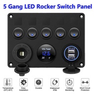 LY 5 Gang 12V/24V Ine Fuse Box Boat Switch Panel Waterproof Car Switch Panel With Digital Voltmeter