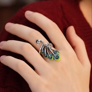 Colorful Peacock Open Ring Vintage Adjustable Animal Jewelry Unique Gift for Her Anniversary Party B