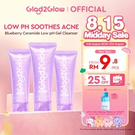 Glad2Glow Blueberry Ceramide Low Ph Gel Cleanser Face Facial Skincare Hydrating Gentle cleanser (70m