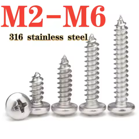 316 Stainless Steel M2 M2.2 M2.6 M3 M3.5 M4 M5 M6 Cross Round Head Self Tapping Screw Pan Head Self