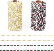 Craftdady 2 Rolls Christmas Twine String for Crafts Yellow Red Green Xmas Packing String Gift Twine 