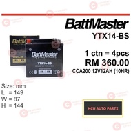 BATTMASTER BATTERY - YTX14-BS - SHIVER 750/ DORSODURO 1200/ F800GS/ R9 T, R 1250GS/ GTR 1400/ ZX-14R/ SUPER DUKE 1290/