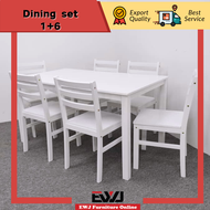 Ready Stock EWJ 1008 Solid Wood Dining Table Chair Set White 4 6 8 Seater / Set meja makan kayu Putih 1+4 1+6 1+8