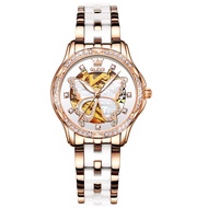 OLEVS 6622 Fashion Mechanical Women Watch Gift Round-dial Ceramic Watchband Wristwatch