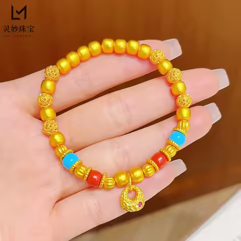 Elegant Bracelet Women's 24K Gold AU999 - Plump Fortune Apple Beads, Solid Gold Rich Texture, Daily