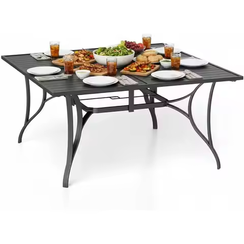 60 x 60 Sturdy Metal Outdoor Dining Table with Umbrella Hole for 8, Ideal for Patio, Garden, and Bac