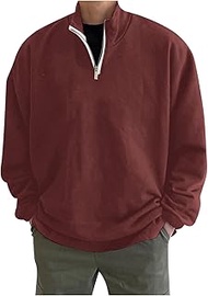 Mens 1/4 Zip Fleece Stand Collar Quarter Zip Loose Fit Off Shoulder Sweatshirt