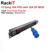 RackIT 12 Gang IEC C13 10A PDU With 32Amp Commando Plug - 12 Gang C13 To Commando Plug PDU