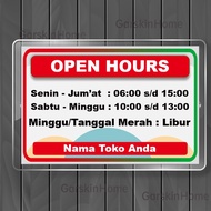 Open hours stickers, operational clocks, open-close clocks