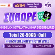 CSL Europe eSIM | 5G Total 15GB-50GB | Free Unlimited European Calling Includes | TheUK&Switzerland&