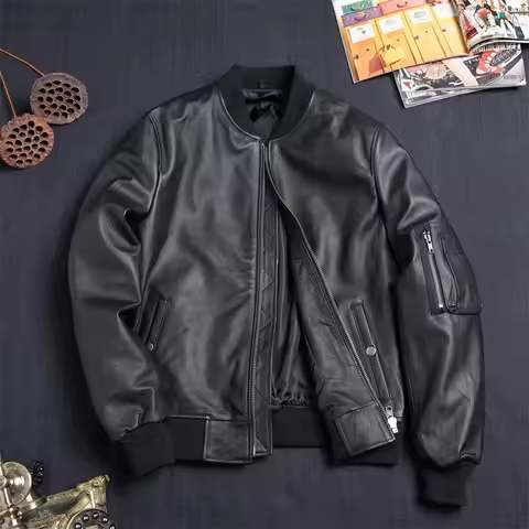 YR!.wholesales.Brand new classic Ma-1 air force leather jacket.quality black bomber cowhide coat.Men