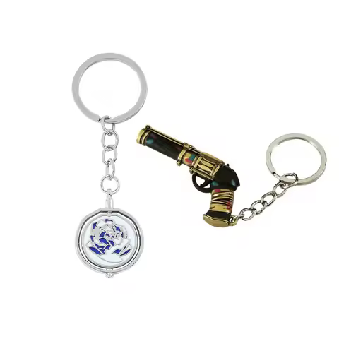 Jinx Arcaine Blue Rose Keychains Rotatable Arcane Necklace Powder Anime Pendant Vintage Model Gun Ke