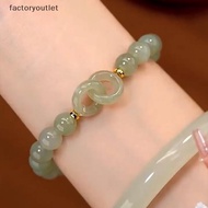FCPH Fashion Double Ring Interlocking Hetian Jade Beaded Bracelet Female Ins Style Love Safety Buckl