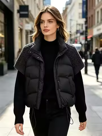 OFTBUY New Winter Turtleneck White Duck Down Vest Women Patchwork Knitted Warm Drawstring Short Soft