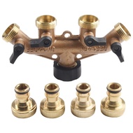 【L-BEANS】4 Way Solid Brass Hose Splitter Connector With Shut Off Valves 3/4inch[New]