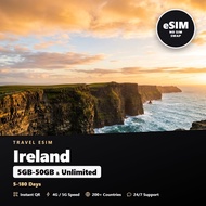 Ireland Travel eSIM 5GB-50GB & Unlimited 5-180 Days Prepaid Internet Plan