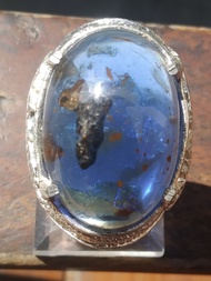 Cincin Batu Akik Amber/ Getah Katilayu Biru Unik dan Antik