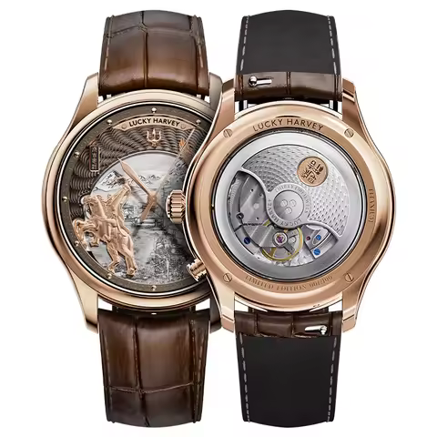 Lucky Harvey Limited 3D Hero Genghis Khan Chiming Watches Guilloché Relief Dial Motion Movement Auto