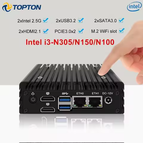 Topton P5 12th Gen Palm Fanless Mini PC Firewall NAS Computer Intel i3 N305 N150 N100 DDR5 NVMe 2x2.