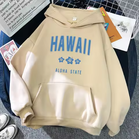 Hawaii Aloha State Letter Printed Clothes Female Hip Hop Street Hoodies Casual Fashion Sweatshirt Co