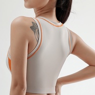 Womens Gym Training Clothes Sports Fitness Underwear Round Neck Color Clash Bra Running Shockproof Q