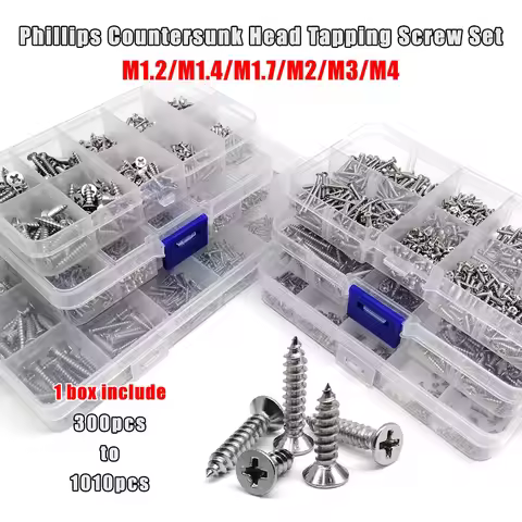 1 Kit Small Cross Phillips Flat Countersunk Head Self Tapping Wood Screw Mix M1.2 M1.4 M1.7 M2 M3 M4