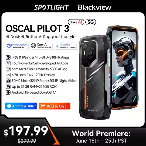 Blackview OSCAL PILOT 3 5G AI Rugged Smartphone MTK 6300, 6.78" FHD+2.4K Display 120Hz, 12+24GB RAM,