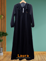 Geka Collection - Gamis Syari LAURA Dress Muslim Panjang Cringle Airflo mix Brokat Malika Motif Polo
