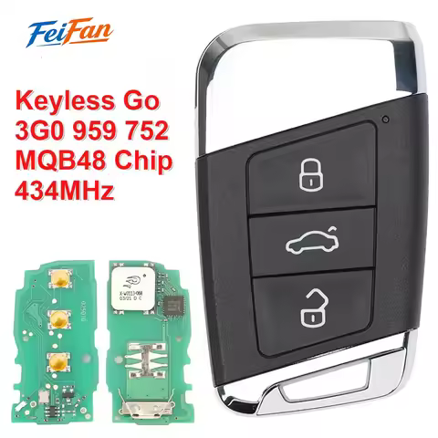 FeiFan Keyless Go Remote Car Key 3 Buttons 434MHz MQB 48 Chip FOB For VW Volkswagen Passat B8Superb 