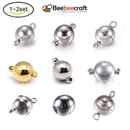 BeeBeecraft 1~2set 304 Stainless Steel Magnetic Clasps Manual Polishing Round Golden/Stainless Steel Color 15x10mm Hole: 1.5mm etc for Jewellery Making
