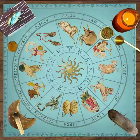 Retro Zodiac Tarot Plaque Tablecloth Astrology Altar Cloth Astrology Divination Ceremony Meditation 