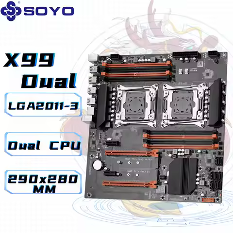 SOYO X99 Dual CPU Gaming Motherboard DDR4 M.2 NVME USB3.0 E-ATX LGA2011-3 Support Xeon E5 2680 V4 CP