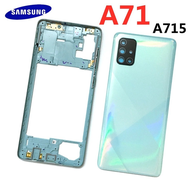 กรอบกลาง + ฝาหลังสำหรับ Samsung Galaxy A71 A71F BatteryCase ด้านหลังพร้อมปุ่มปรับระดับเสียงอะไหล่โทรศัพท์