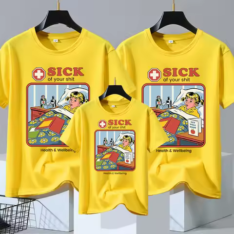 Siblings T Shirts Lying In Bed Due To Illness T Shirts Oversized Breathable Fashion Casual Short Sle