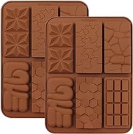 C-CO 6 in 1 Silicone Break Apart Chocolate Bar Mold, Silicone Molds for Wax Melts Non Stick Homemade Protein and Energy Bar Mould, Pack of 2