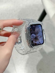 2 en 1 transparente brillante Correa de reloj &amp; Funda compatible con Apple Watch